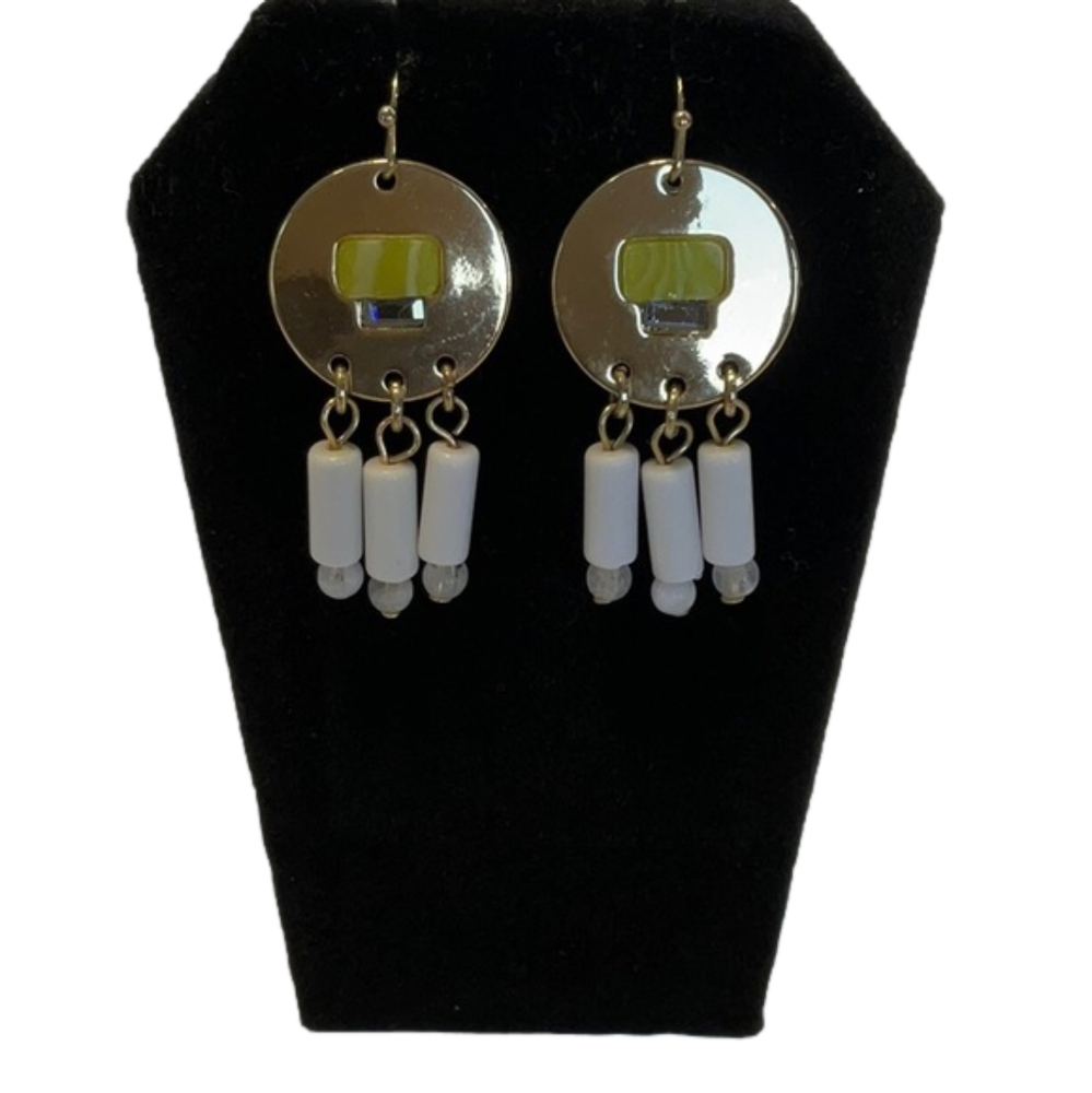 Earrings Gold Disks Yellow and White Accent